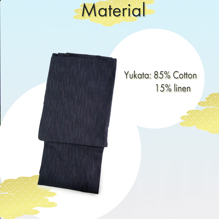 Men's Yukata Cotton & Linen : Navy with Rain-Like Stripes Yukata