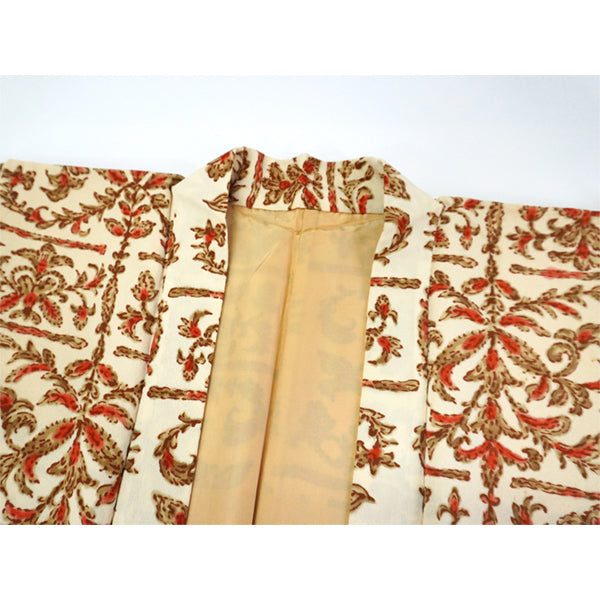 Vintage Haori Kimono Jacket Silk, Ivory base, Botanical Design