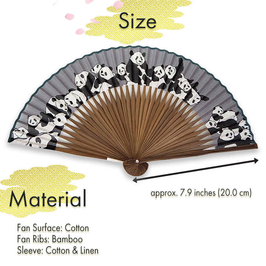 Folding Hand Fan for Lady's ,Surface Cotton, Bamboo Frame, Black base cute panda Pattern