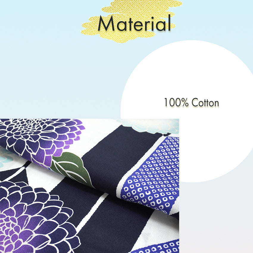 Plus‑Size Women's Cotton Yukata (3L/4L/5L), Casual Summer Kimono – Traditional Arrow Feather and Chrysanthemum Pattern