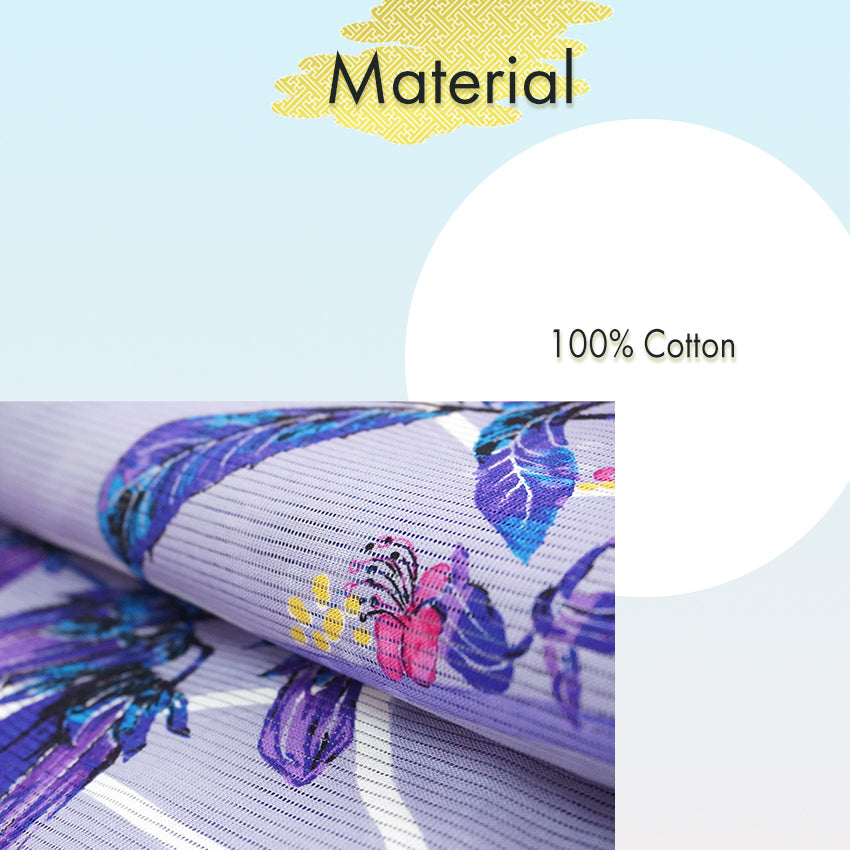 Lightweight Cotton Yukata for Women, Blue-Violet base, Bellflowers pattern– Inspired by Kaneko Misuzu’s Poetry, Summer Japanese Kimono Robe