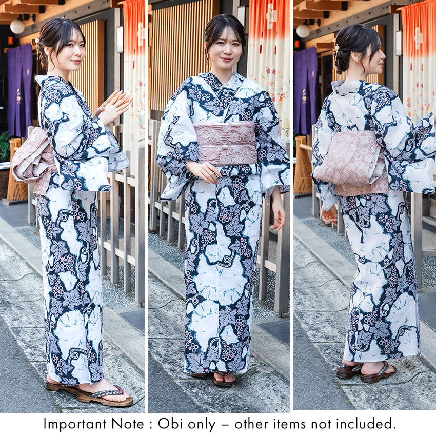 Soft Heko Obi - Lightweight Japanese Kimono Belt for Yukata or Casual Wear Pink Traditional Motif