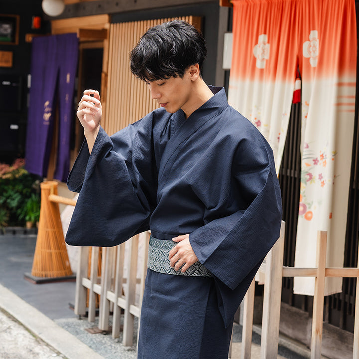 Men's Yukata Cotton & Linen : Solid Navy Yukata