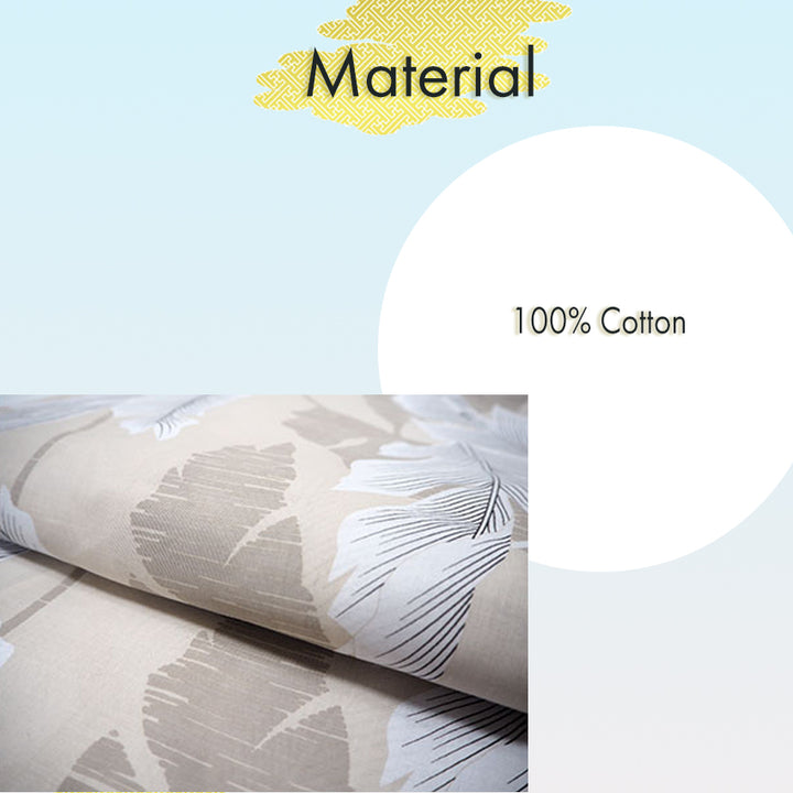 Women's Cotton Yukata, Casual Summer Kimono -Beige Base with large banana leaves (bashō) for a bold and tropical-inspired look.