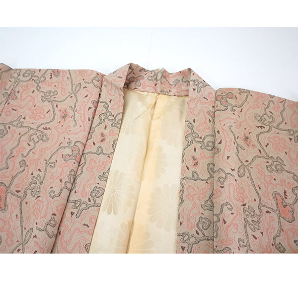 Vintage Haori Kimono Jacket Beige base, Bold Geometric Design