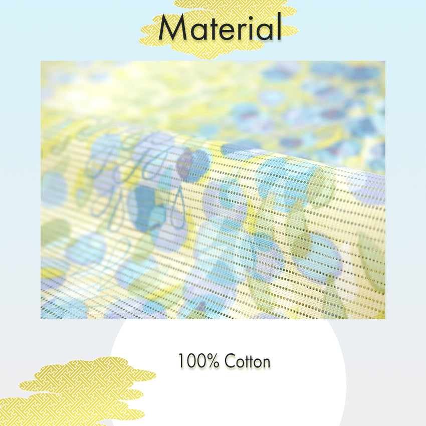 Lightweight Cotton Yukata for Women, Lime Green base, Sunlit Path, landscape pattern – Inspired by Kaneko Misuzu’s Poetry, Summer Japanese Kimono Robe