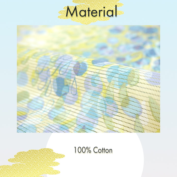 Lightweight Cotton Yukata for Women, Lime Green base, Sunlit Path, landscape pattern – Inspired by Kaneko Misuzu’s Poetry, Summer Japanese Kimono Robe