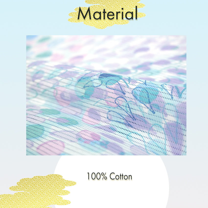 Lightweight Cotton Yukata for Women, Sky Blue base, Sunlit Path, landscape pattern – Inspired by Kaneko Misuzu’s Poetry, Summer Japanese Kimono Robe