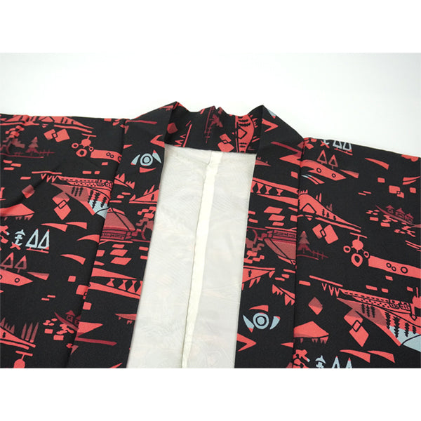 Vintage Haori Kimono Jacket Silk, Black base,Scenic Motifs