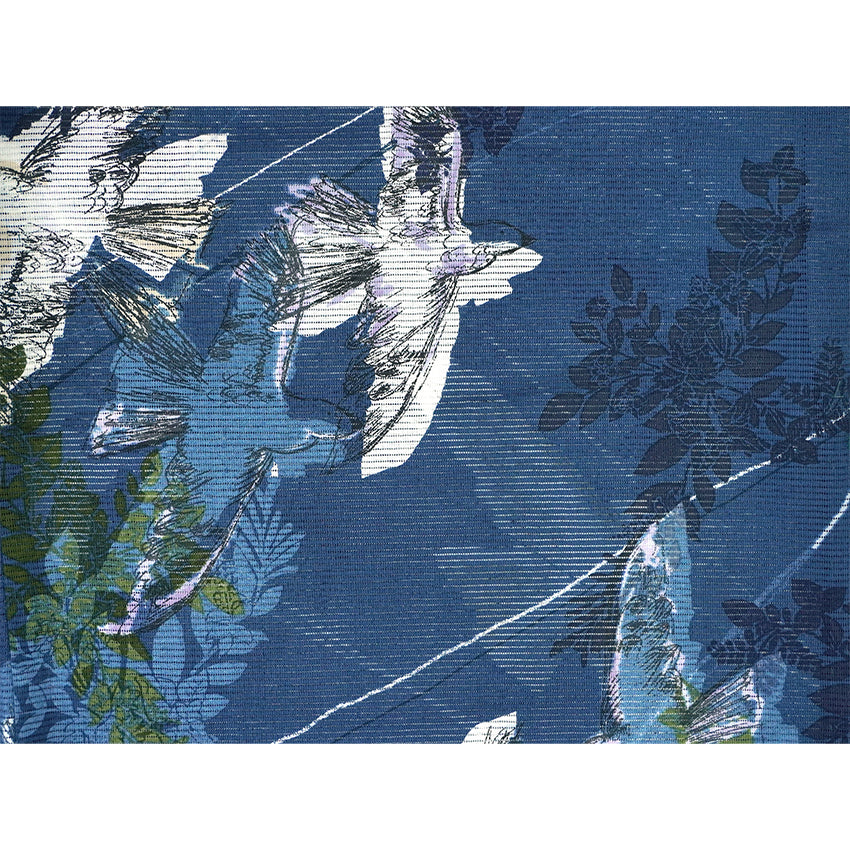 Lightweight Cotton Yukata for Women, Indigo base, Flowers Birds and leaves pattern– Inspired by Kaneko Misuzu’s Poetry, Summer Japanese Kimono Robe