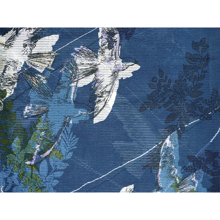 Lightweight Cotton Yukata for Women, Indigo base, Flowers Birds and leaves pattern– Inspired by Kaneko Misuzu’s Poetry, Summer Japanese Kimono Robe