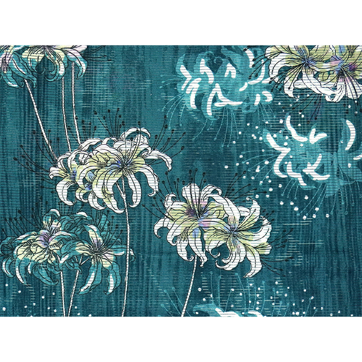 Lightweight Cotton Yukata for Women, vivid blue-green base, Spider lilies Flowers pattern– Inspired by Kaneko Misuzu’s Poetry, Summer Japanese Kimono Robe
