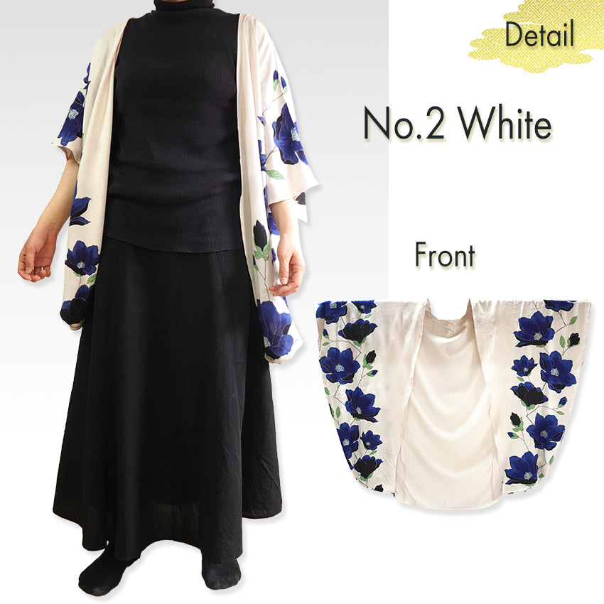 Lady's Haori , Kimono Cardigan -Black , White base – Magnolia pattern