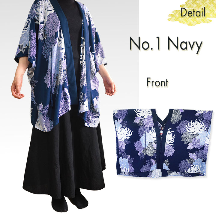 Lady's Haori , Kimono Cardigan -Navy, Dark red base –  Summer Chrysanthemum