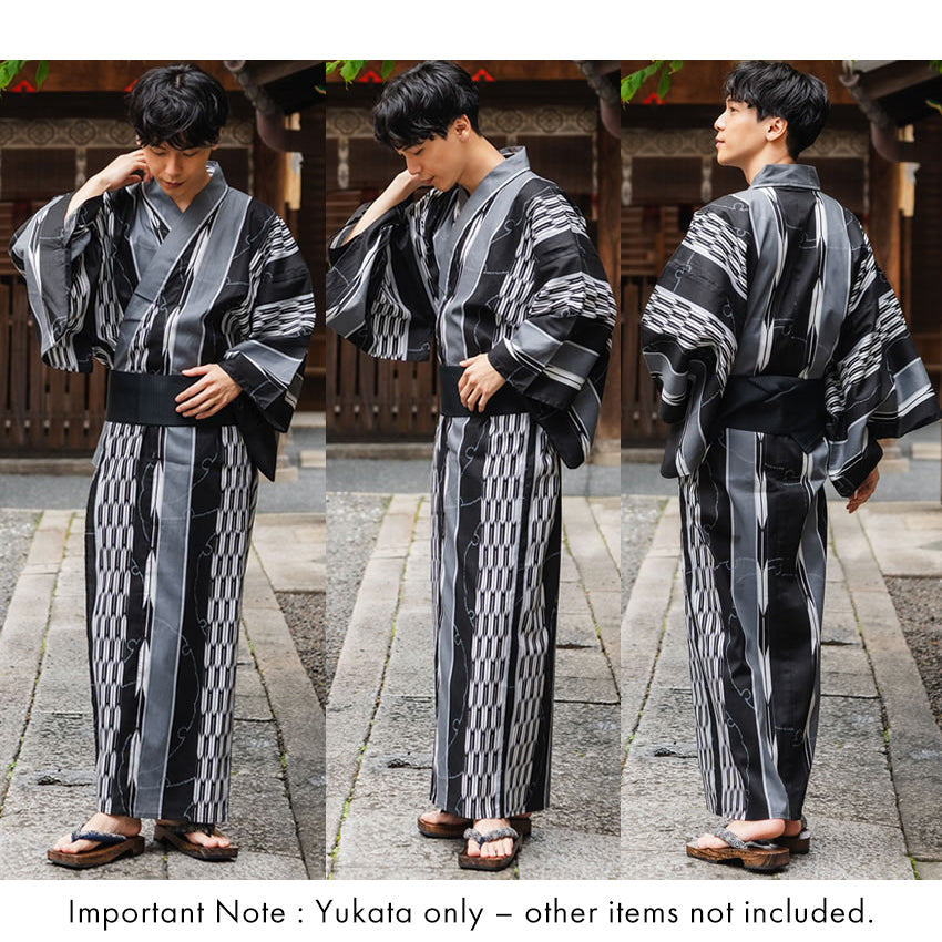 Men's Yukata Cotton : Black Yagasuri Yukata