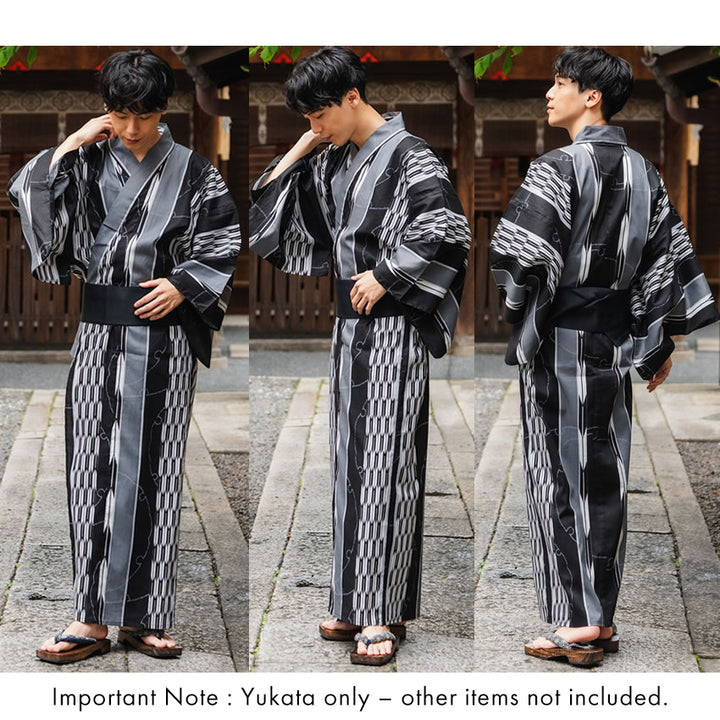 Men's Yukata Cotton : Black Yagasuri Yukata