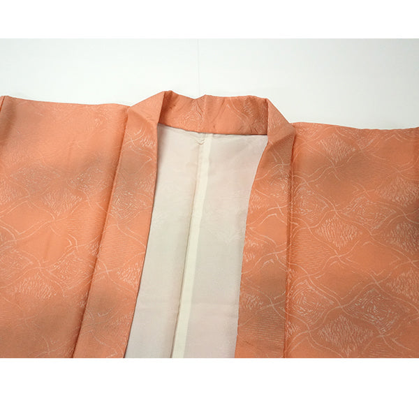 Vintage Haori Kimono Jacket Silk, Orange base, Diamond Grid (Hishikōshi)