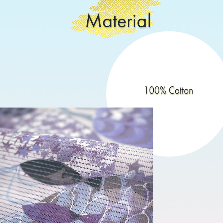 Lightweight Cotton Yukata for Women, Gray and purple tones base, Waves, shells and fish pattern – Inspired by Kaneko Misuzu’s Poetry, Summer Japanese Kimono Robe