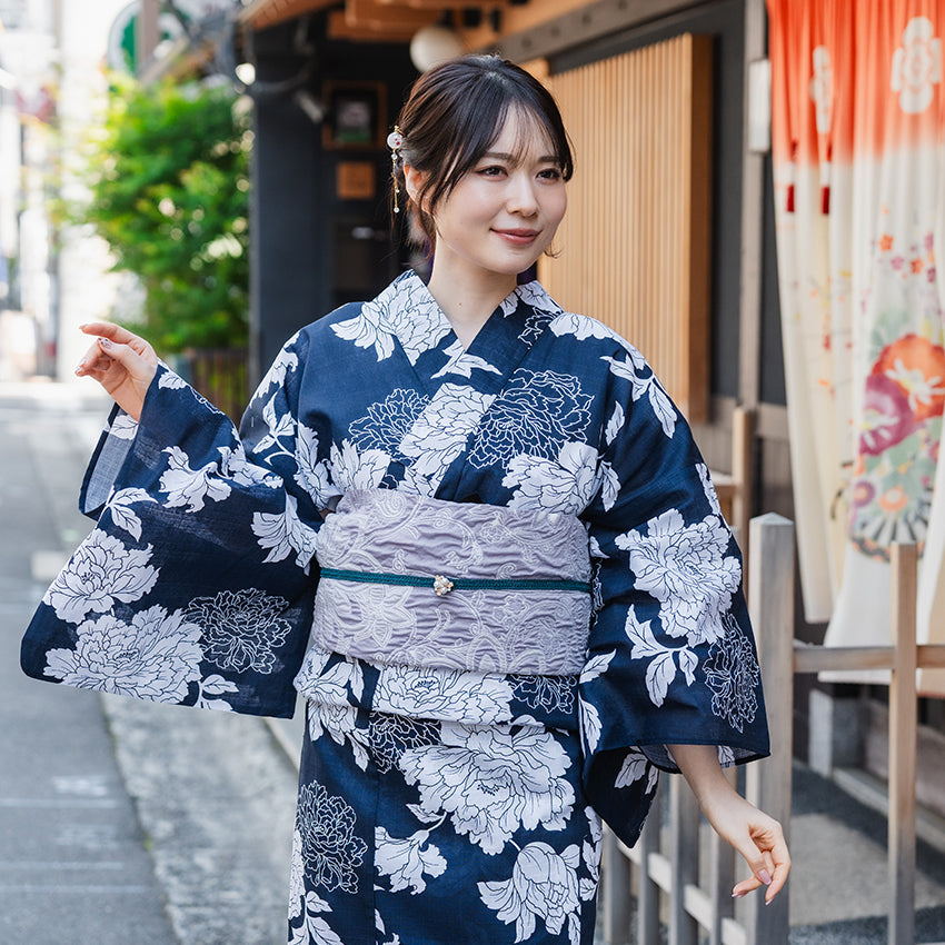 Soft Heko Obi - Lightweight Japanese Kimono Belt for Yukata or Casual Wear Lavender Floral