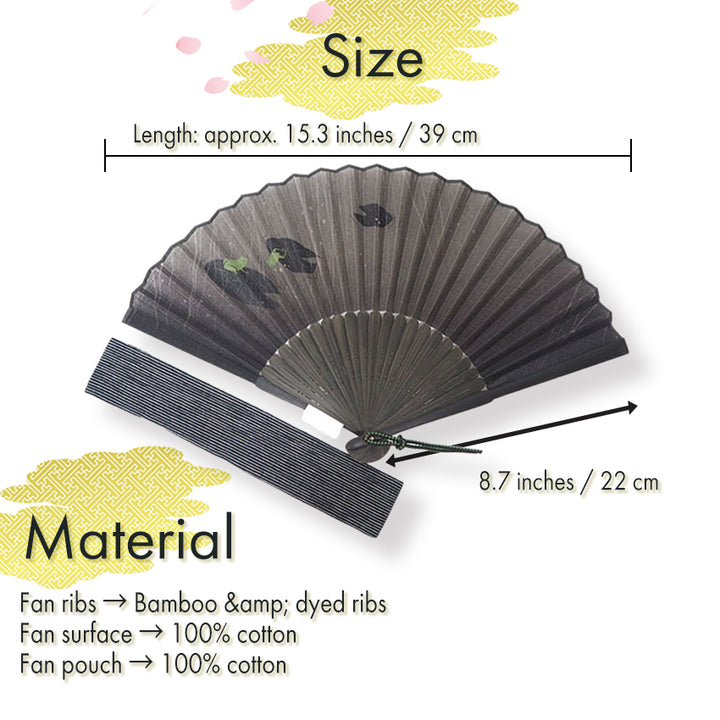 Folding Hand Fan for Men ,Surface Cotton, Bamboo Frame, Black base,  frogs playing with raindrops on lotus