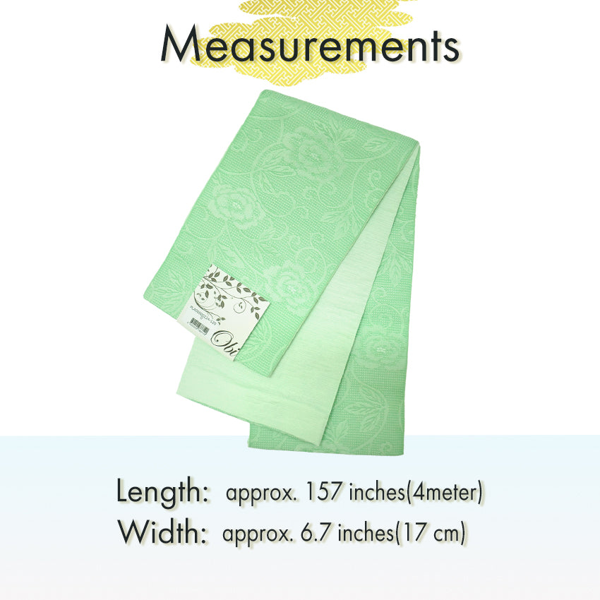 Women's Lightweight Cotton Yukata ＆Obi -2piece Coordinate set, Casual Summer Kimono  -Off-White Base with Blue, Green, and Navy Floral Arabesque