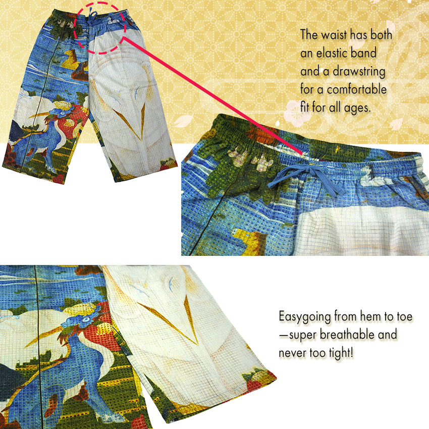 Men's Japanese Art Print Cotton Pants – Wind Gods , Elephant(artwork by Edo-period painter Ito Jakuchu) , Kabuki  pattern