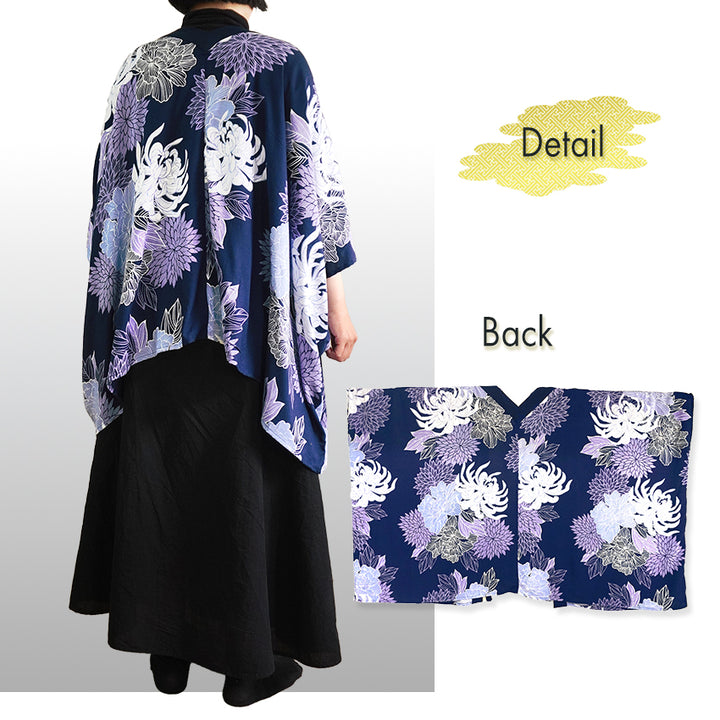 Lady's Haori , Kimono Cardigan -Navy, Dark red base –  Summer Chrysanthemum