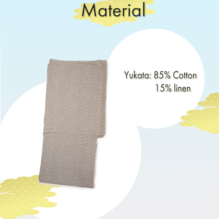 Men's Yukata Cotton & Linen : Beige with Broken Stripe Pattern Yukata