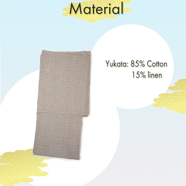 Men's Yukata Cotton & Linen : Beige with Broken Stripe Pattern Yukata