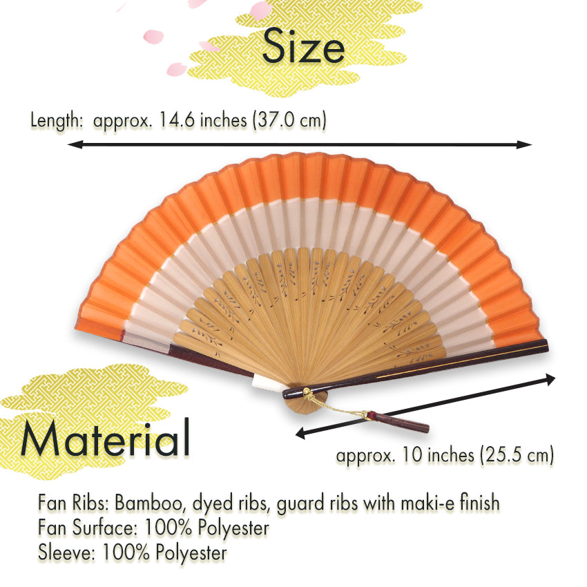 Folding Hand Fan for Lady's ,Surface Polyester, Bamboo Frame, Kinmokusei (rich persimmon orange & ivory beige)base