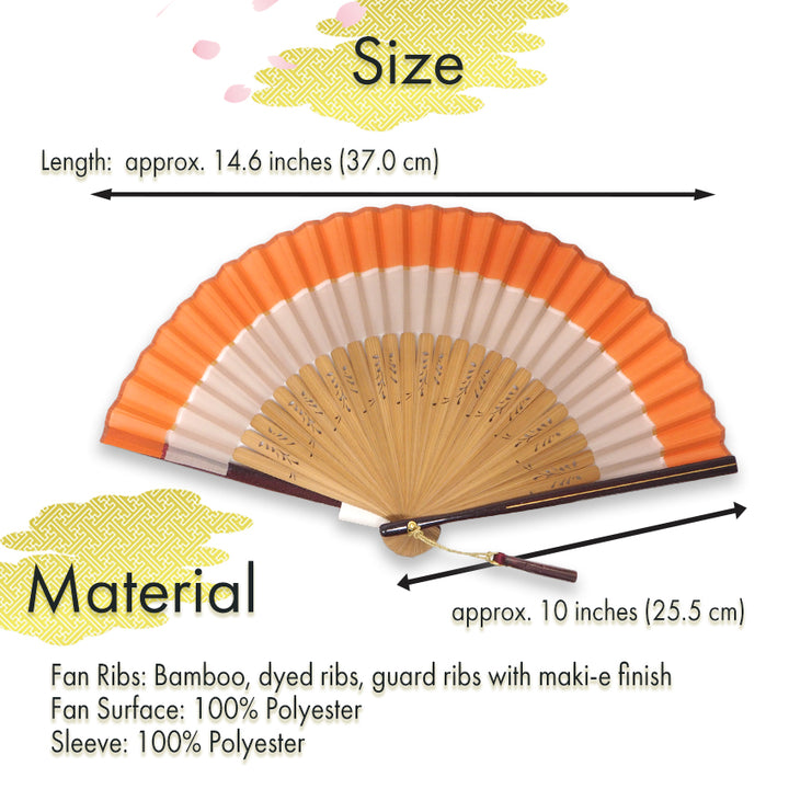 Folding Hand Fan for Lady's ,Surface Polyester, Bamboo Frame, Kinmokusei (rich persimmon orange & ivory beige)base