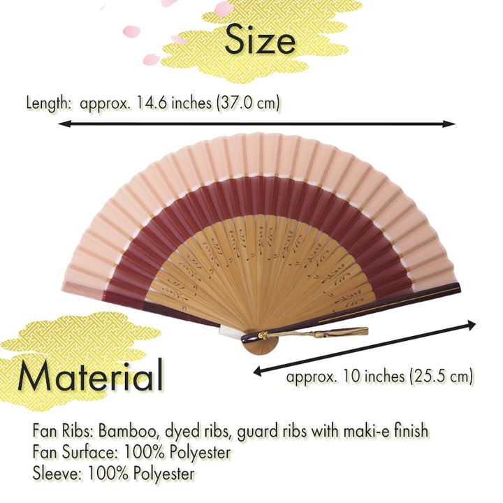Folding Hand Fan for Lady's ,Surface Polyester, Bamboo Frame, Kōbai (pale pink & deep reddish-black)base