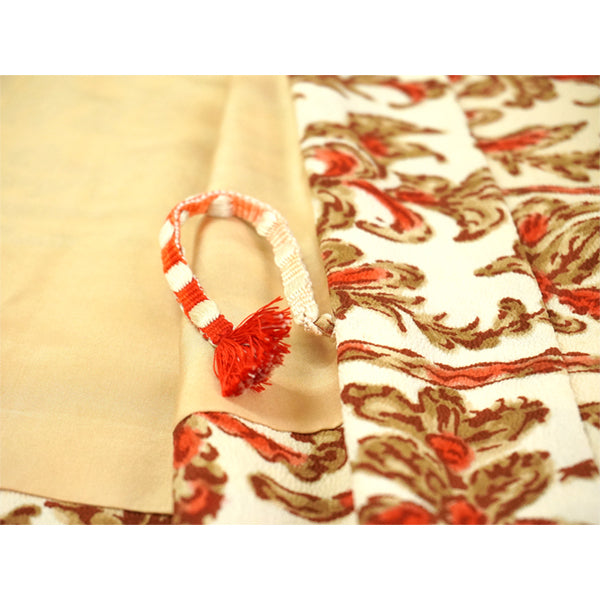 Vintage Haori Kimono Jacket Silk, Ivory base, Botanical Design