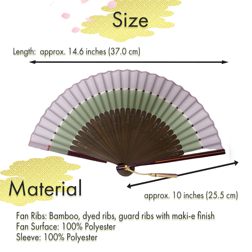 Folding Hand Fan for Lady's ,Surface Polyester, Bamboo Frame, Fuji (grayish lavender purple & muted willow green)