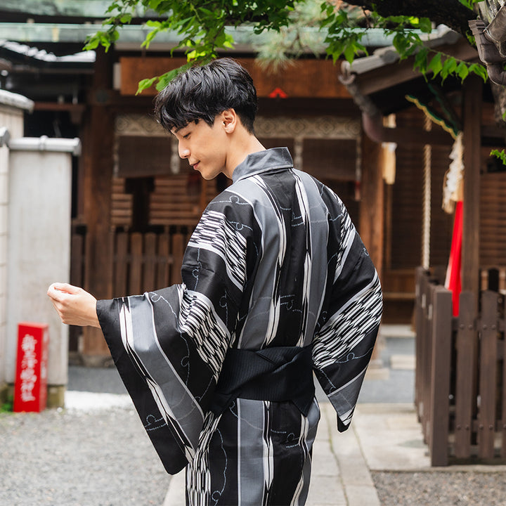 Men's Yukata Cotton : Black Yagasuri Yukata