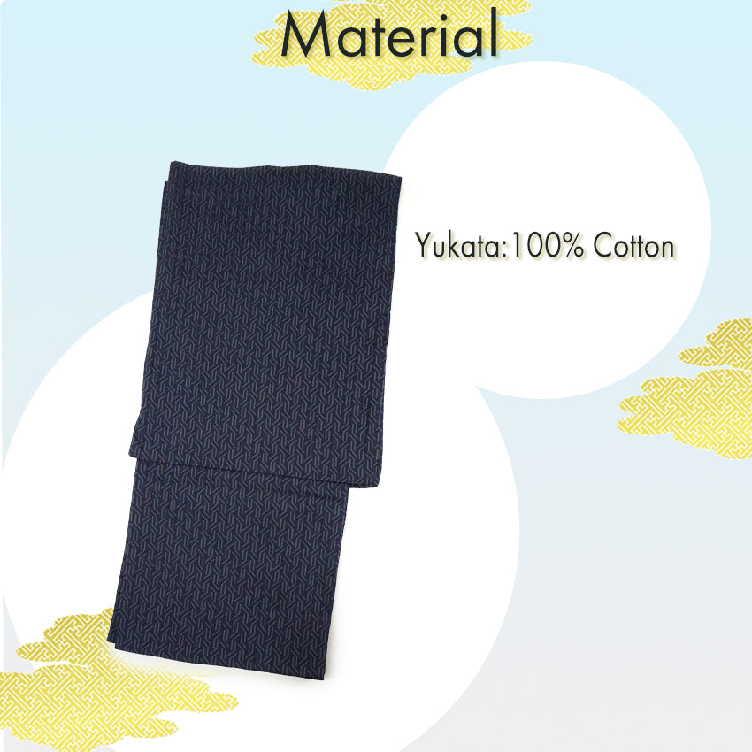 Men's Yukata Cotton : Navy with Geometric Stripes Yukata