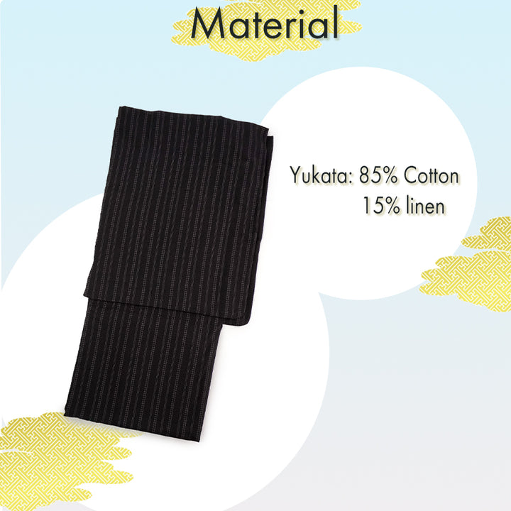 Men's Yukata Cotton & Linen : Black with Random Stripes Yukata