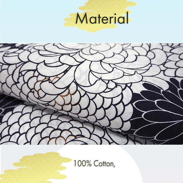 Women's Cotton Yukata, Casual Summer Kimono -White Base with Chrysanthemum Allover