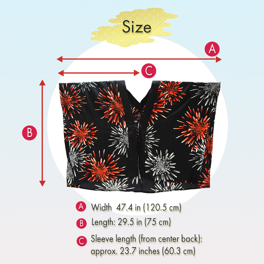 Lady's Haori , Kimono Cardigan , Black base – Evening Fireworks