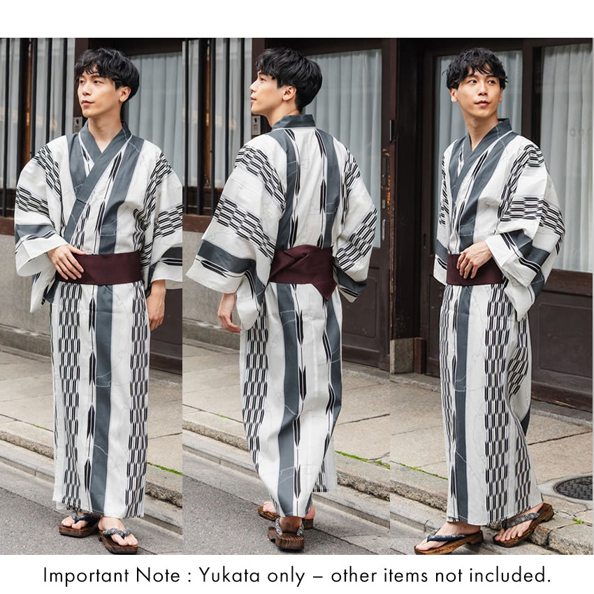 Men's Yukata Cotton : Off-White Yagasuri Yukata