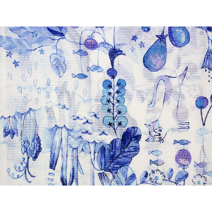 Lightweight Cotton Yukata for Women, blue base, vegetables, cats, birds pattern– Inspired by Kaneko Misuzu’s Poetry, Summer Japanese Kimono Robe