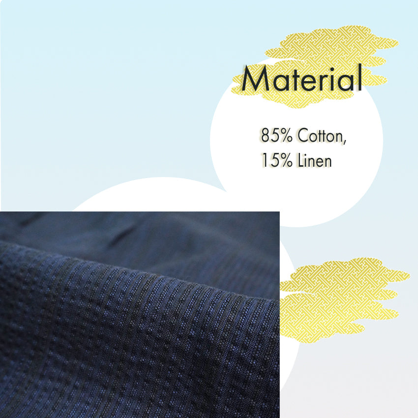 Men’s Cool & Comfortable Jinbei, Navy Base with Subtle Black Stripes – Lightweight Cotton ＆Linen Summer Loungewear, Sleepwear