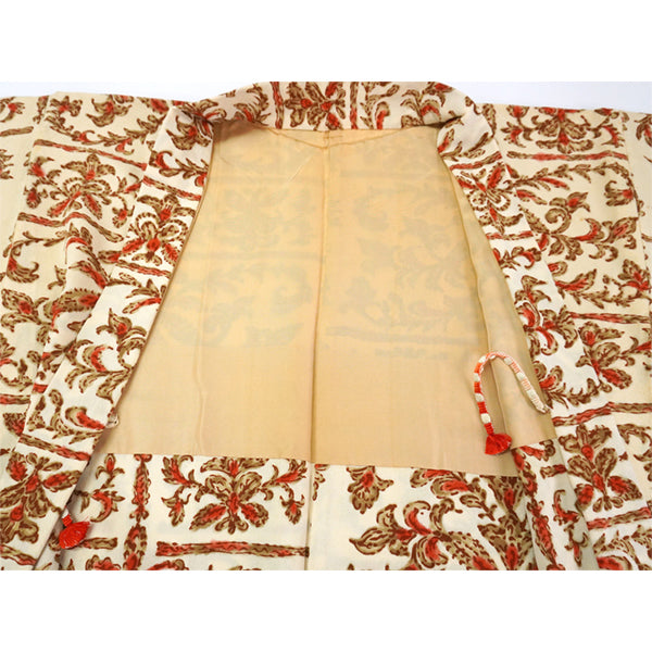 Vintage Haori Kimono Jacket Silk, Ivory base, Botanical Design