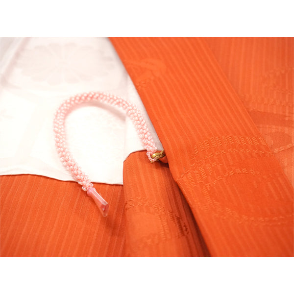 Vintage Haori Kimono Jacket Silk, Vivid Orange base, Cloud ,Dew-on-Grass Motifs