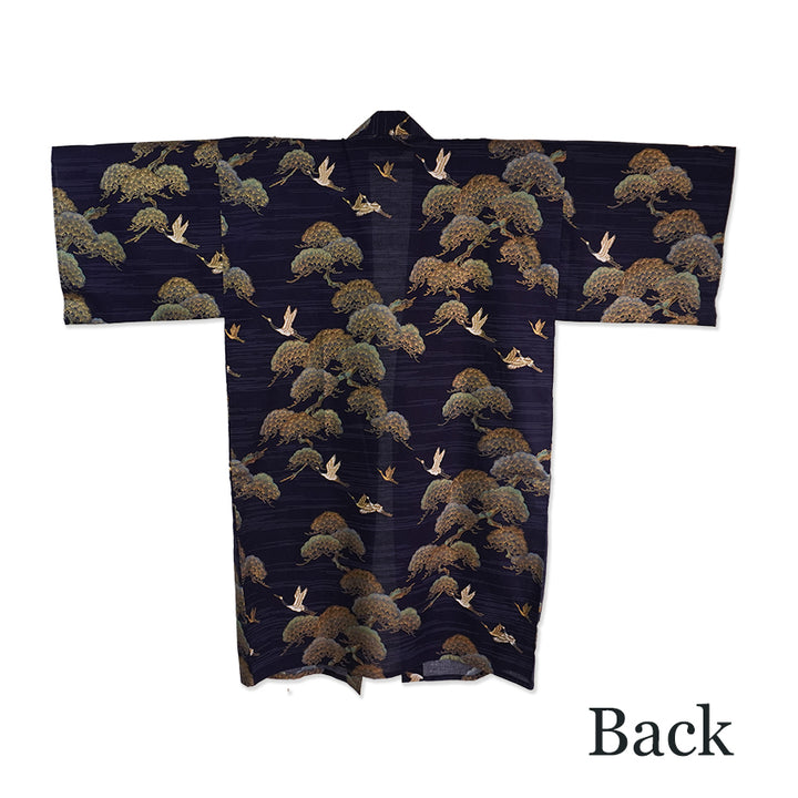 Men's Happi Coat: Kimono Robe -Black, Navy Blue, Red base, Cranes & Pine Trees