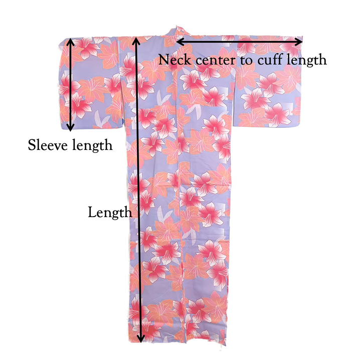 Women's Cotton Yukata, Casual Summer Kimono - Purple, Pink flowers