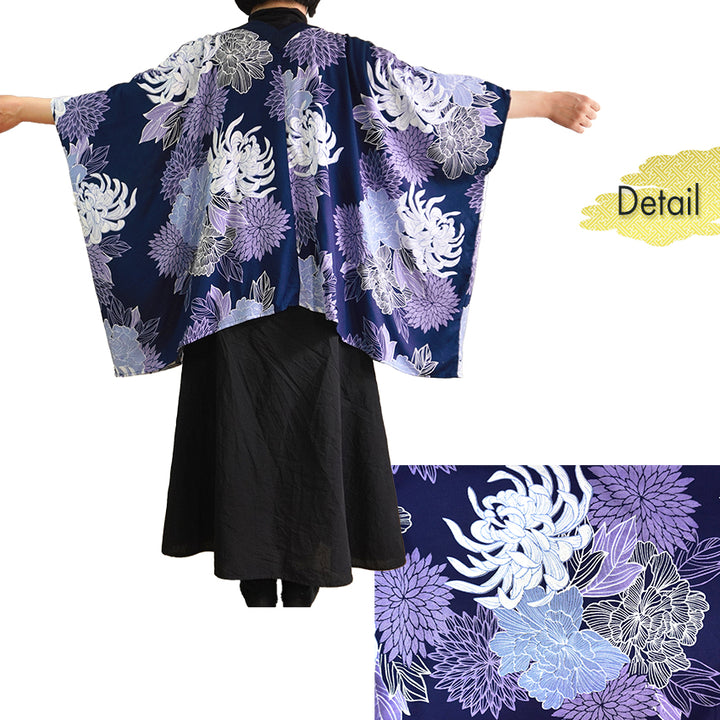 Lady's Haori , Kimono Cardigan -Navy, Dark red base –  Summer Chrysanthemum