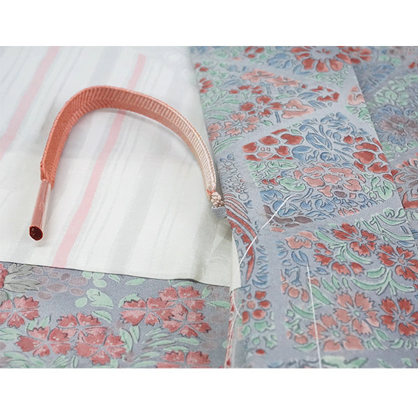 Vintage Haori Kimono Jacket Silk, Greyish Blue base, Floral Motifs