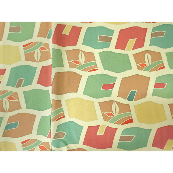 Vintage Haori Kimono Jacket Silk, Green base, Colorful Geometric Pattern