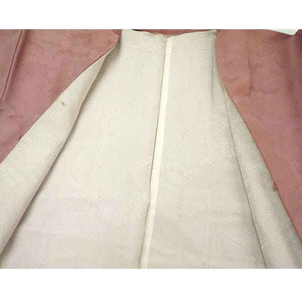 Vintage Haori Kimono Jacket Silk, Reddish-purple base, Cloud Motif (Kumodori)